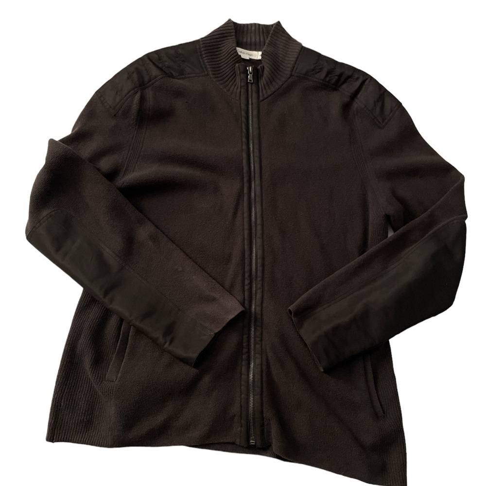 CALVIN KLEIN Men’s Full Zipper Jacket Brown Sweater SZ XL